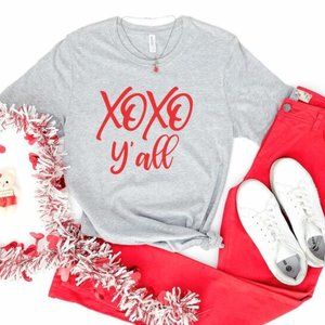 XOXO Y'all Red Print Graphic Tee Gray